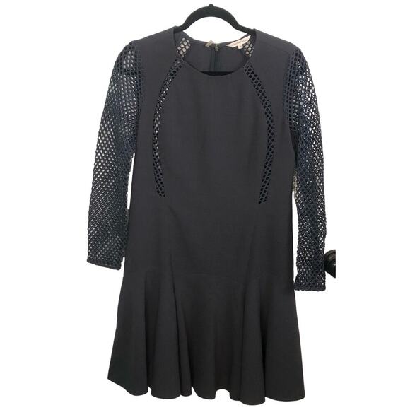 Rebecca Taylor Size 8 Charcoal Gray Dress Mesh Long Sleeve Ruffle Skirt Party - Picture 1 of 9
